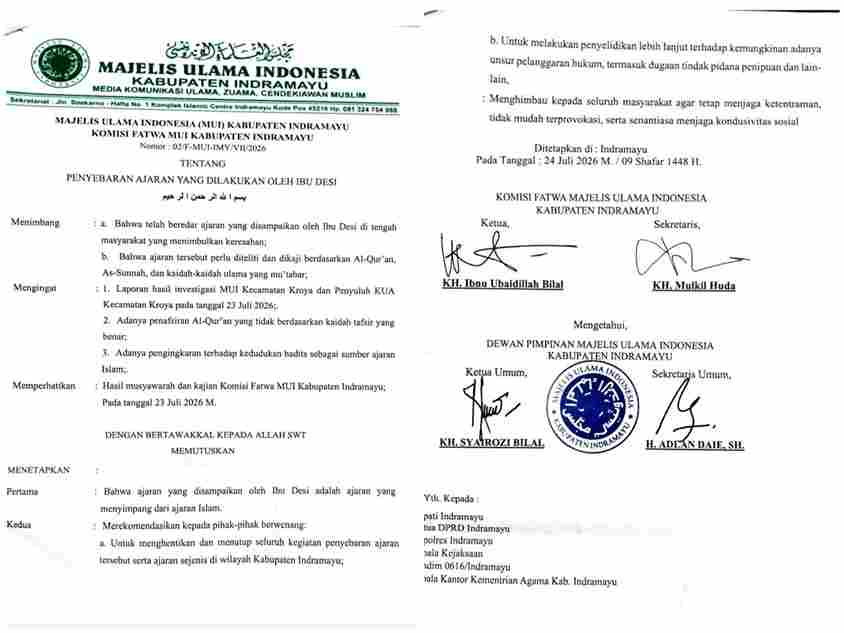 Komisi Fatwa MUI Indramayu Nyatakan Ajaran Ibu Desi Menyimpang, Minta Dihentikan dan Diselidiki