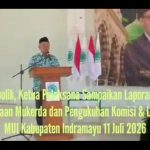 KH. Kholik, Ketua Pelaksana Sampaikan Laporan Kegiatan Mukerda dan Pengukuhan Komisi & Lembaga MUI Kabupaten Indramayu